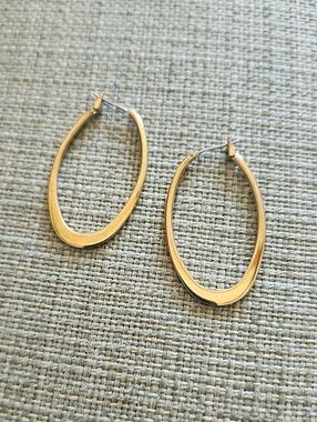 Gold Tone Oval Hoop Earrings - Sleek Women’s Jewelry